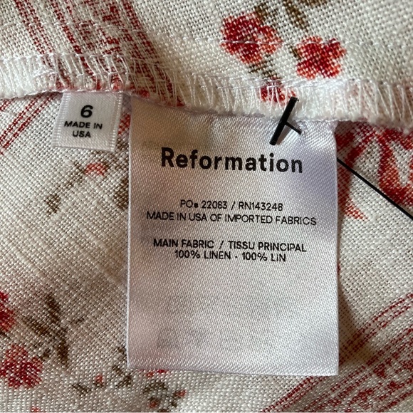 REFORMATION White Red Floral Stripe Linen Midi Ruffle Hem Skirt NWOT - Picture 6 of 11
